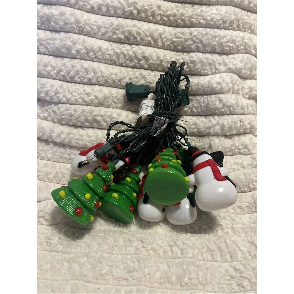 Vintage Primal Lite Holiday String Light Set Snowman & X-Mas Tree NOS 1990s
